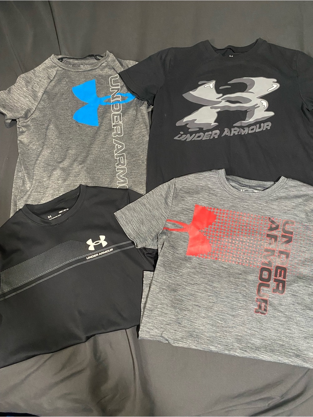 Under Armour Boys' Short Sleeve Graphic Tees - Gray, Black, Blue & Red Logos